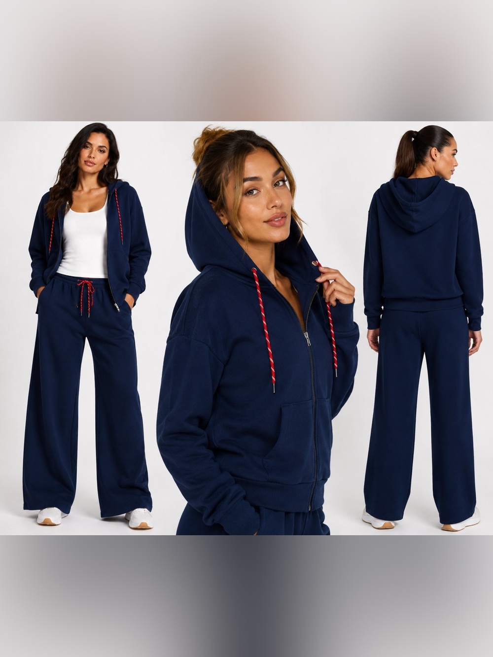 Women’s XL Oversized Full Zip Fleece Hoodie Two Way Zip Blue Cotton Soft Casual - Picture 12 of 16
